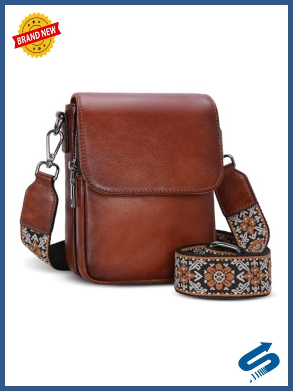 Leather Crossbody Bag RFID Phone Purse Card Slots Boho Strap